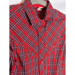 1. Vintage Red Plaid shirt; piping; pearl snaps size 7/8
